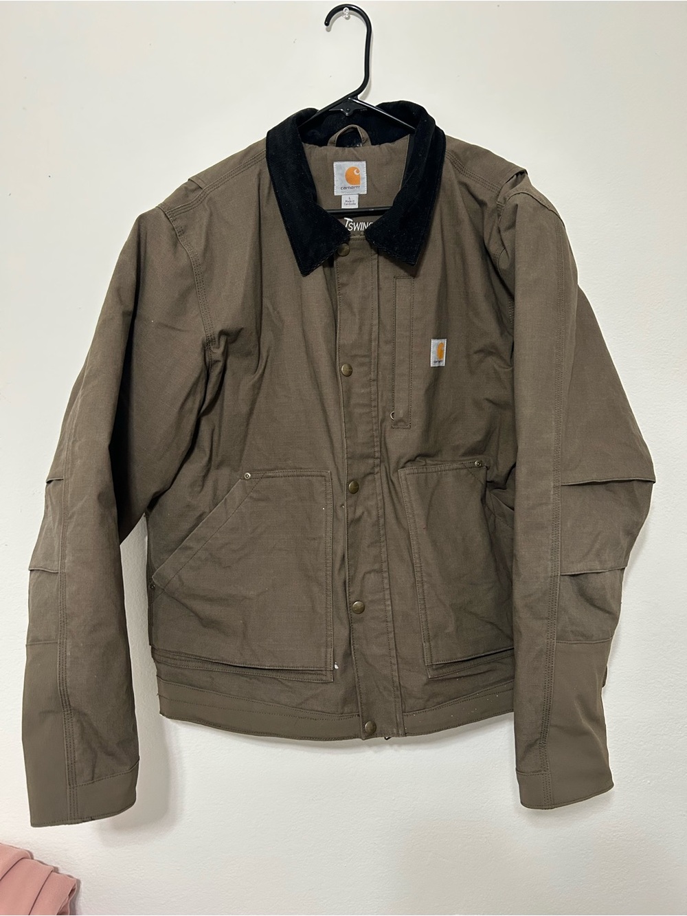 Carhartt Olive Brown Duck Jacket with Black Corduroy Collar